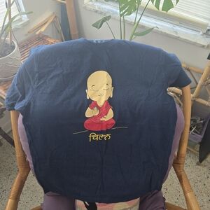 Navy Blue T-Shirt with Meditating Monk Graphic